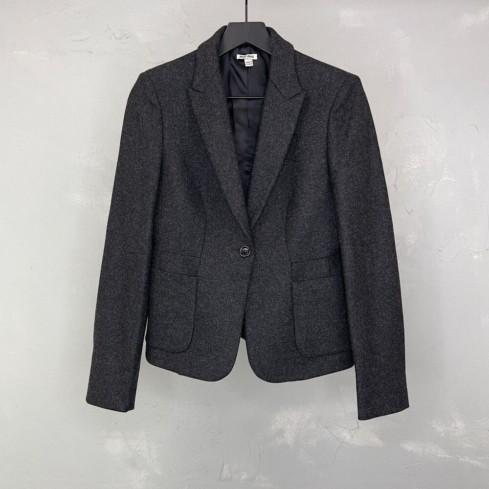 Miu Miu Charcoal Gray Wool Blend Flannel Blazer Women's It 42, US 6